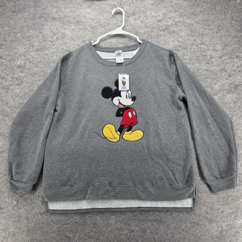Disney Sweatshirt Womens XX-Large Gray Pullover Fleece Mickey Mouse Embroidered